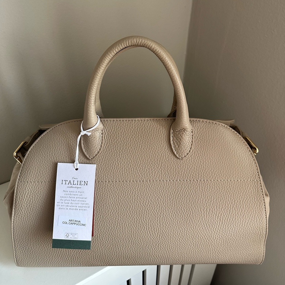 Viral Anna Paola Italian SUEDE & LEATHER Cappuccino Satchel NWT - Picture 3 of 11